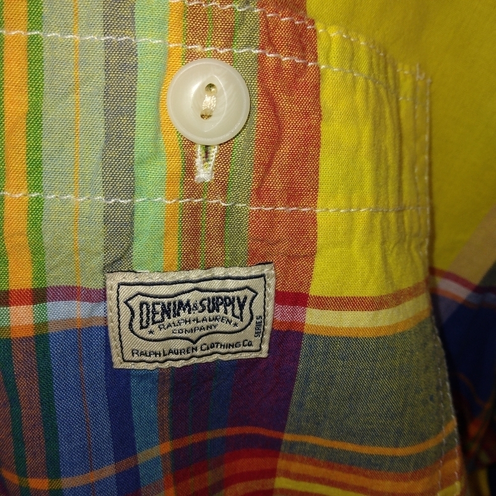 Denim & Supply Ralph Lauren yellow plaid short sleeve button shirt casual XXL - Picture 3 of 9